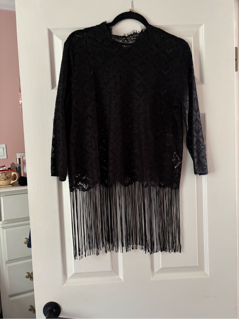 Black Lace Fringe Tunic Top